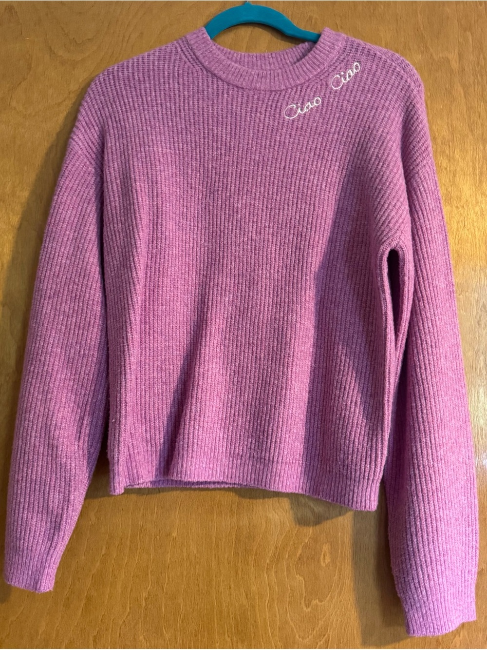 Pink Ribbed Crewneck Sweater - Women size S
